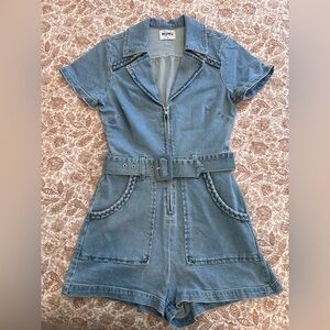 Show Me Your MuMu - Outlaw Romper - Light Blue Denim Romper with Belt